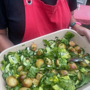 Geroosterde aardappelsalade met homemade kipschnitzel